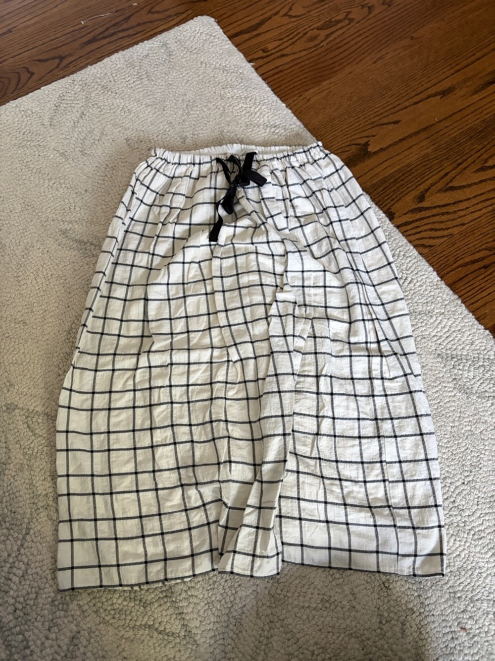 Corey Lynn Calter White Midi Skirt with Black Grid